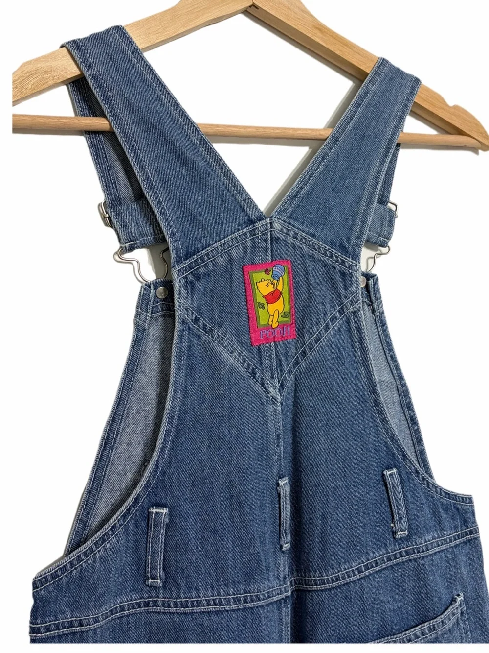 Vintage 90s Disney Winnie Pooh Tigger Blue Denim Jean Cargo Overalls Sz 10 Youth